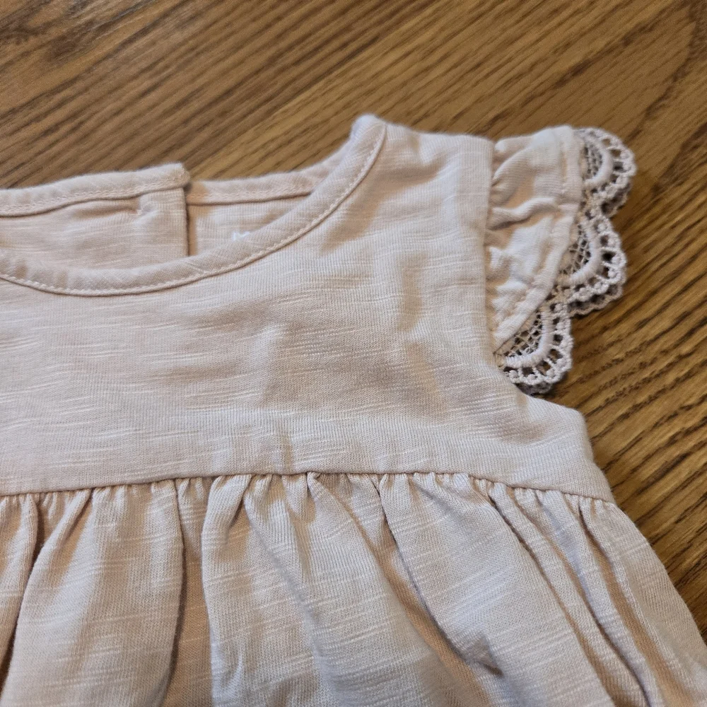 Savannah Pastel Pink Top Lace Trim Floral Pants Matching Baby Set Headband 3-6M